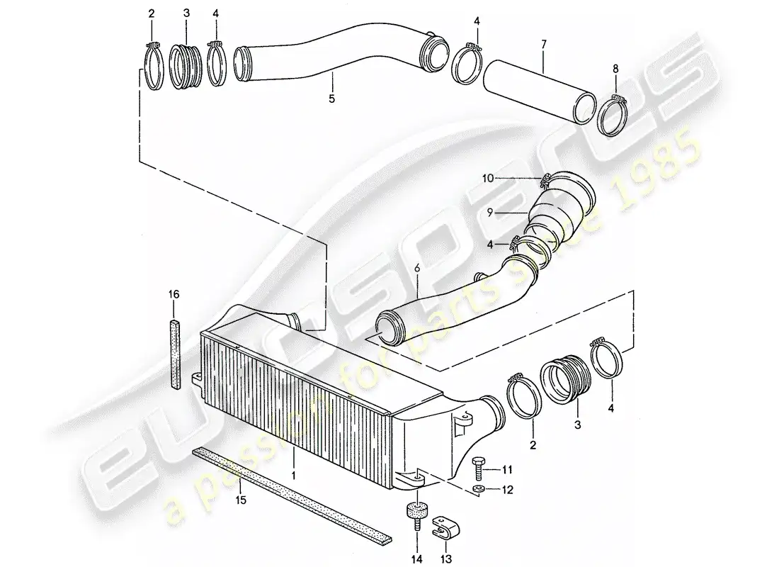 porsche 1990 (944) diagrama de piezas del enfriador de aire de carga