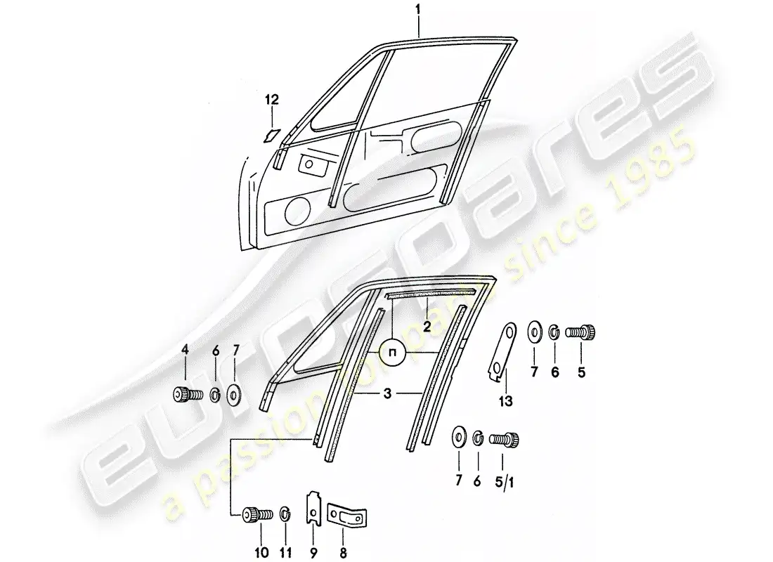 porsche 1975 (911) marco de la ventana diagrama de piezas