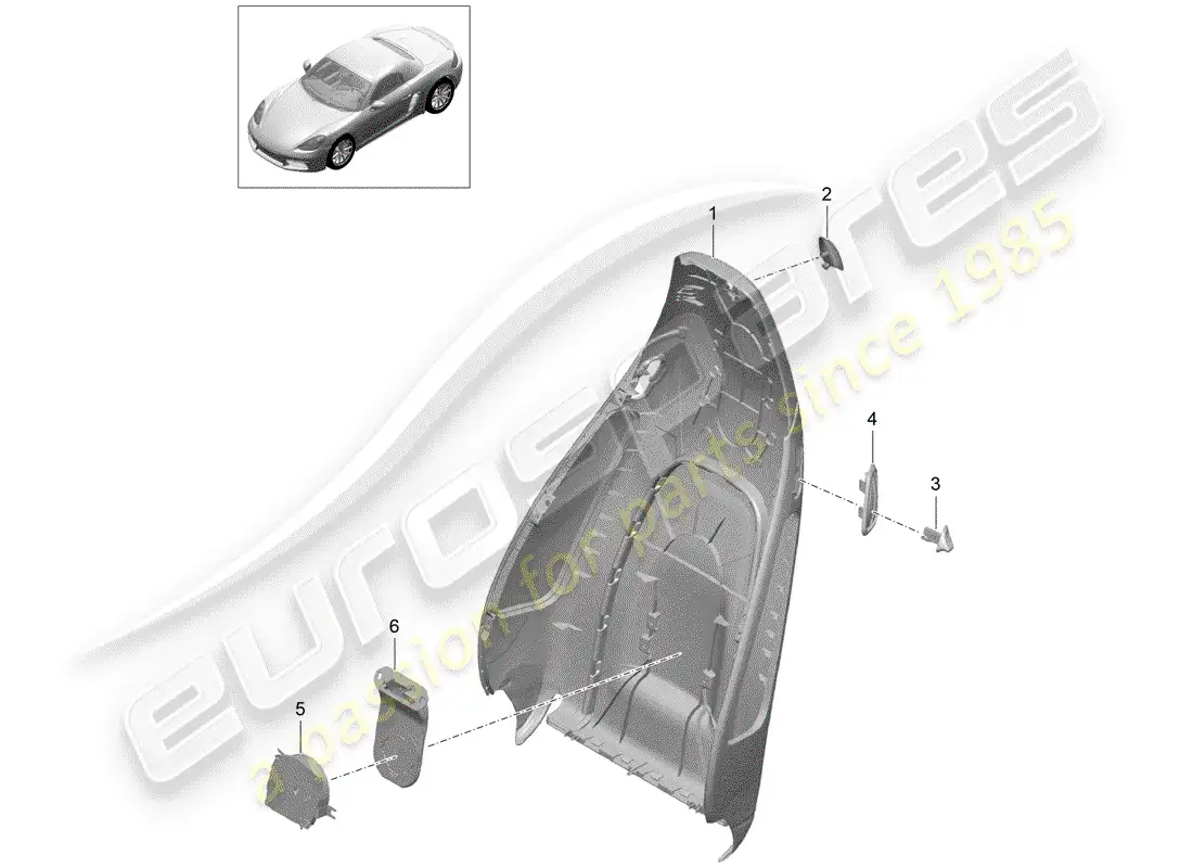 porsche 2018 (718 boxster) carcasa del respaldo diagrama de piezas