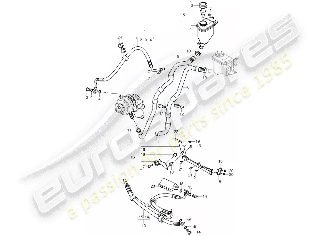 porsche 2009 (cayenne e1 9pa) dirección asistida diagrama de piezas