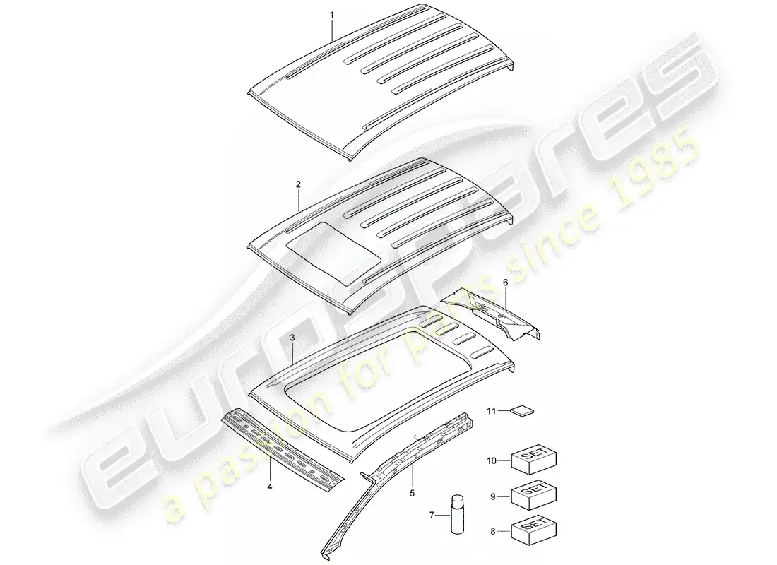 porsche 2004 (cayenne e1 9pa) techo diagrama de piezas