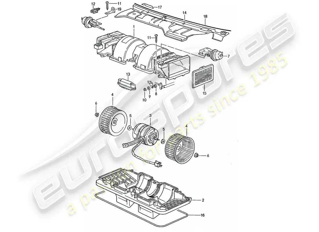 porsche 1990 (944) diagrama de piezas del ventilador
