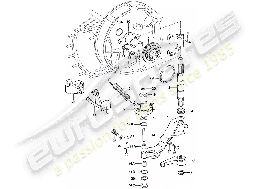 porsche 1985 (911) liberación del embrague diagrama de piezas