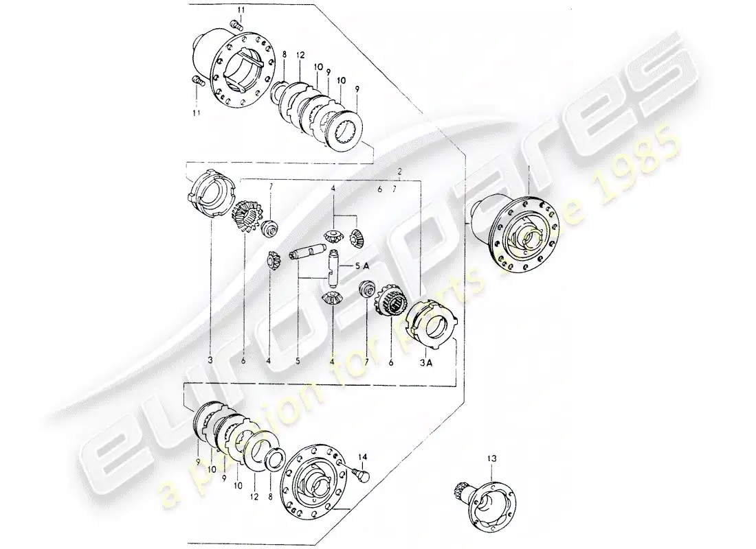 porsche 1989 (964) diferencial de deslizamiento limitado diagrama de piezas