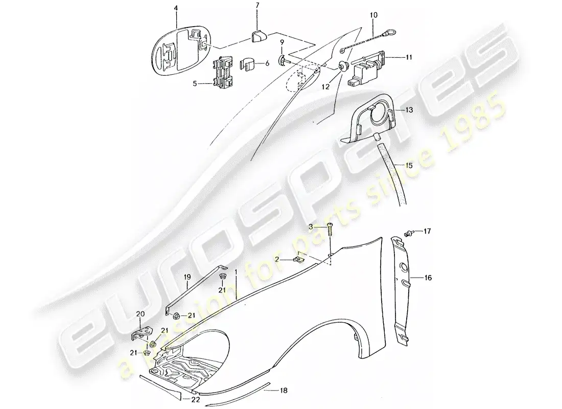 porsche 2004 (996 turbo / gt2) diagrama de piezas del guardabarros