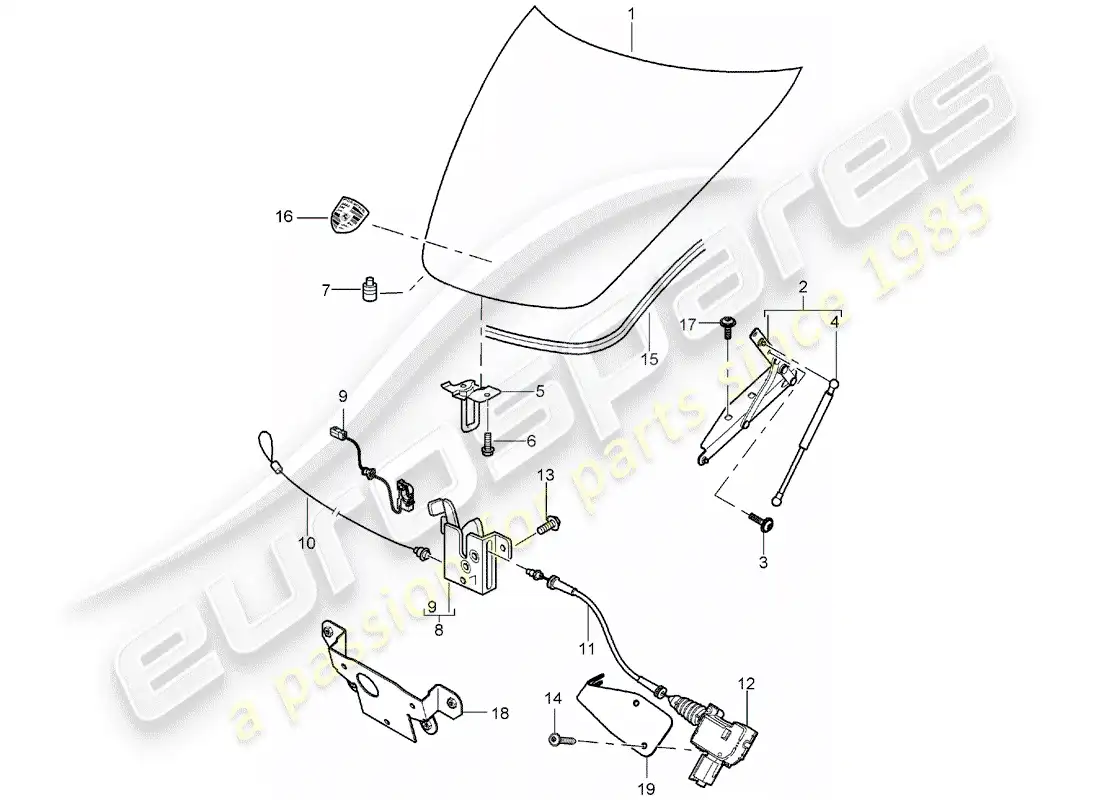 porsche 2005 (carrera gt) diagrama de piezas de la cubierta
