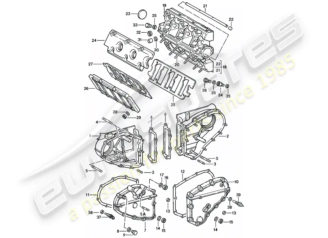 porsche 1986 (911) carcasa del árbol de levas - caja de cadena diagrama de piezas