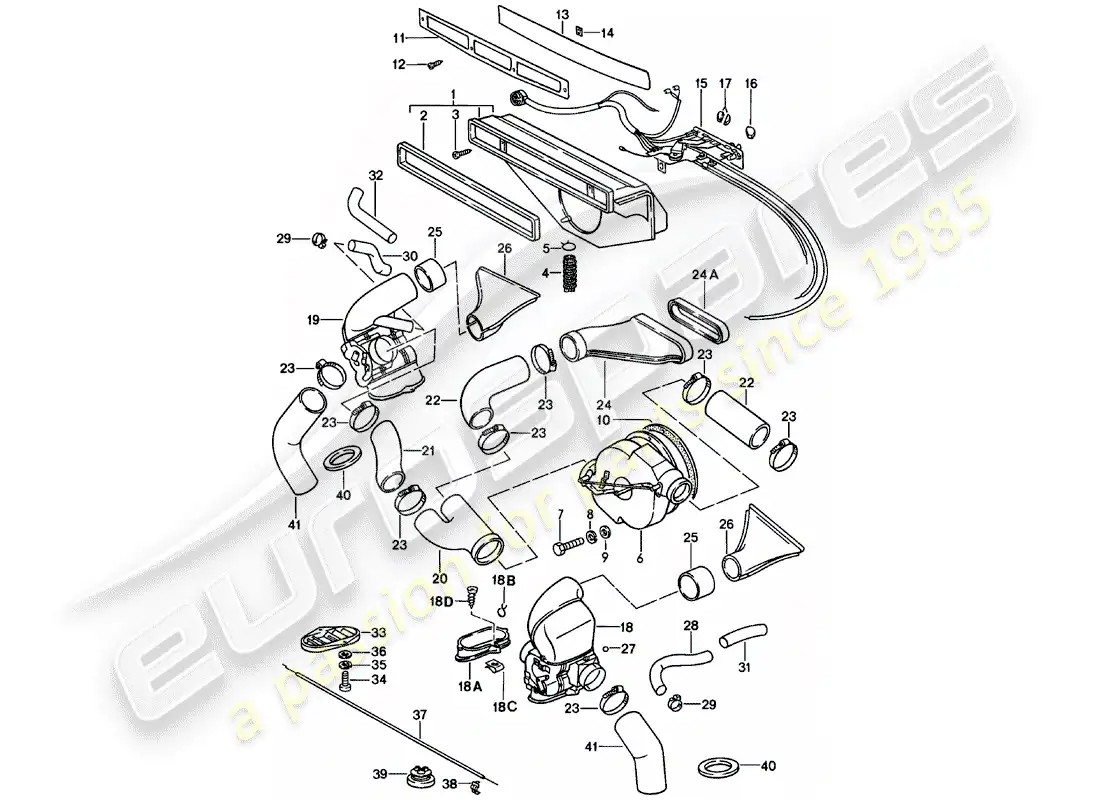 porsche 1983 (911) ventilación - sistema de calefacción 1 diagrama de piezas