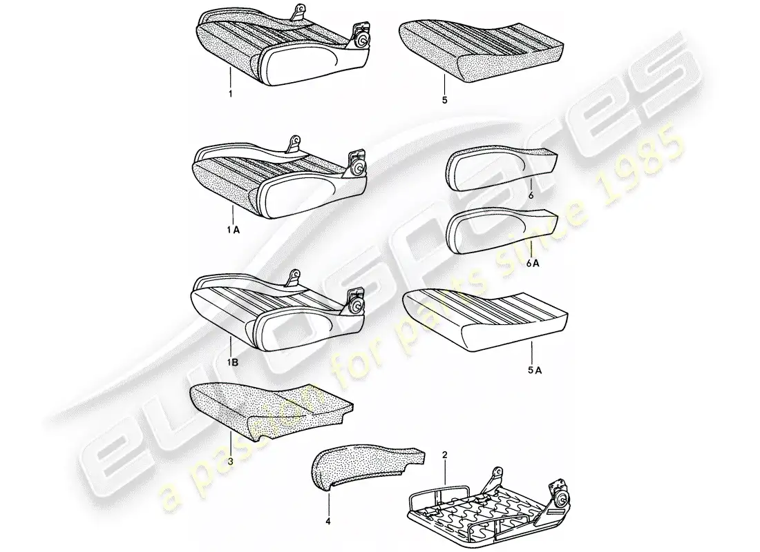 porsche 1988 (924s) asiento deportivo - cojín de asiento - piezas individuales diagrama de piezas
