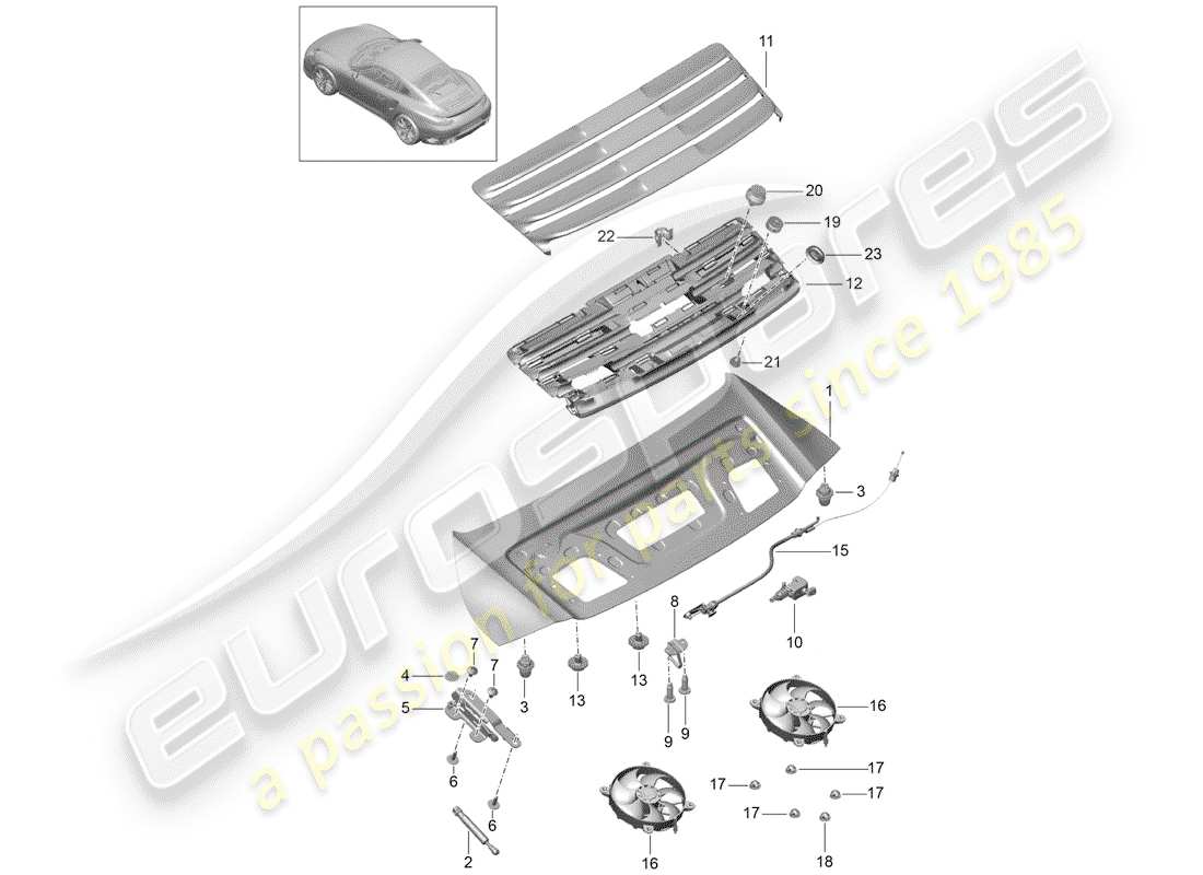 porsche 991 turbo (2018) diagrama de piezas de la cubierta