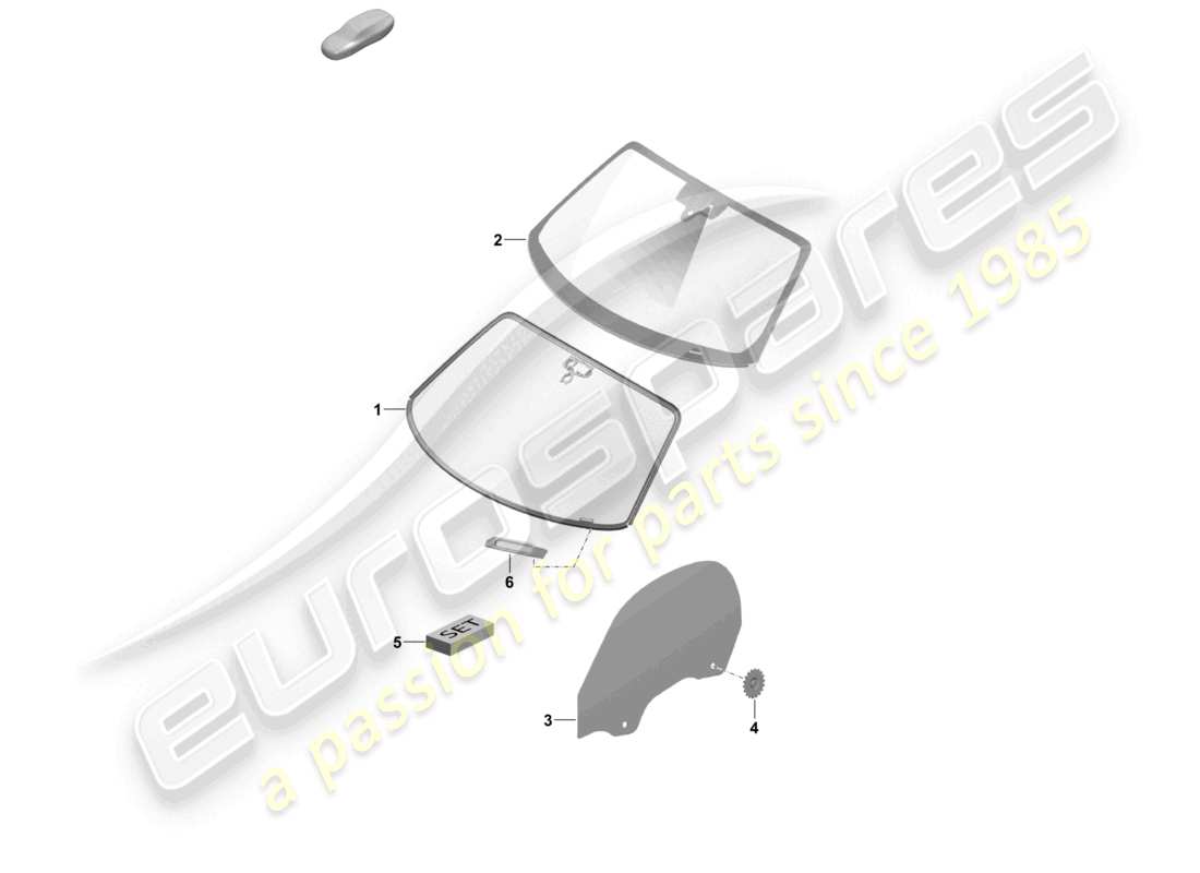 porsche 2021 (718 boxster spyder) diagrama de piezas de la ventana lateral del parabrisas