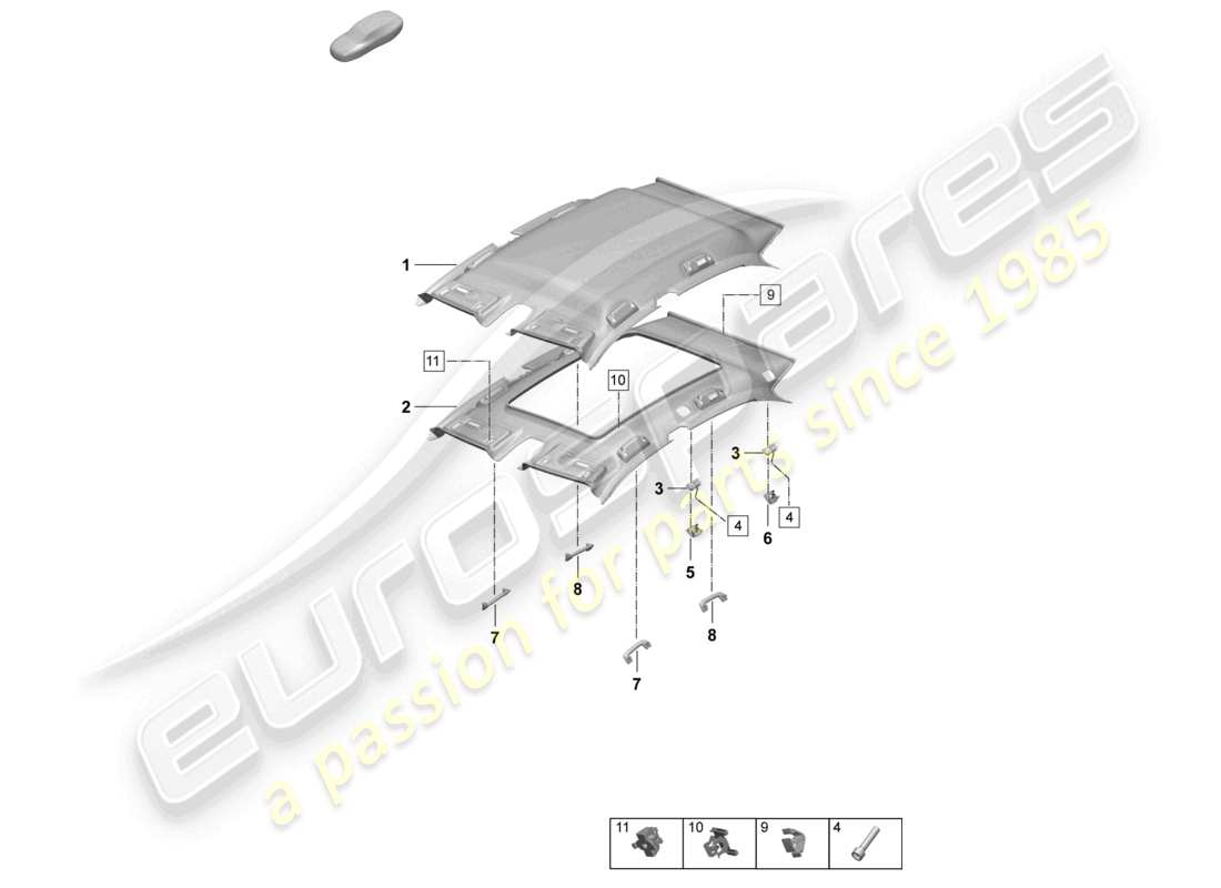 porsche 2025 (macan-e) diagrama de piezas de accesorios de la manija de agarre de la moldura del techo