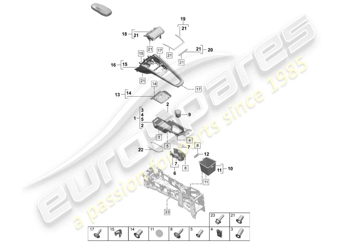 porsche 2025 (macan-e) consola central superior diagrama de piezas
