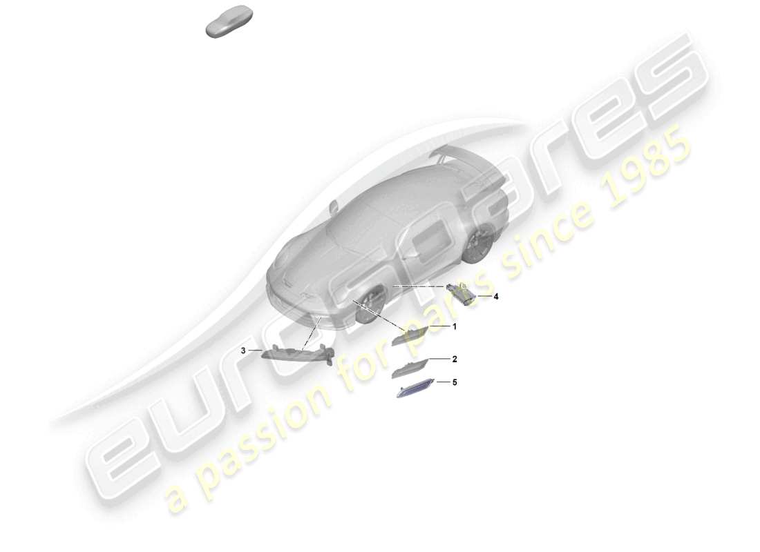 porsche 2021 (992-1 gt3/rs/st) diagrama de piezas de la luz auxiliar led de la luz de posición lateral del repetidor de señal de giro