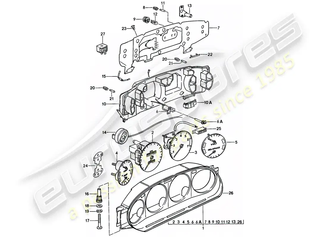 porsche 1985 (928) combinación de instrumentos diagrama de piezas