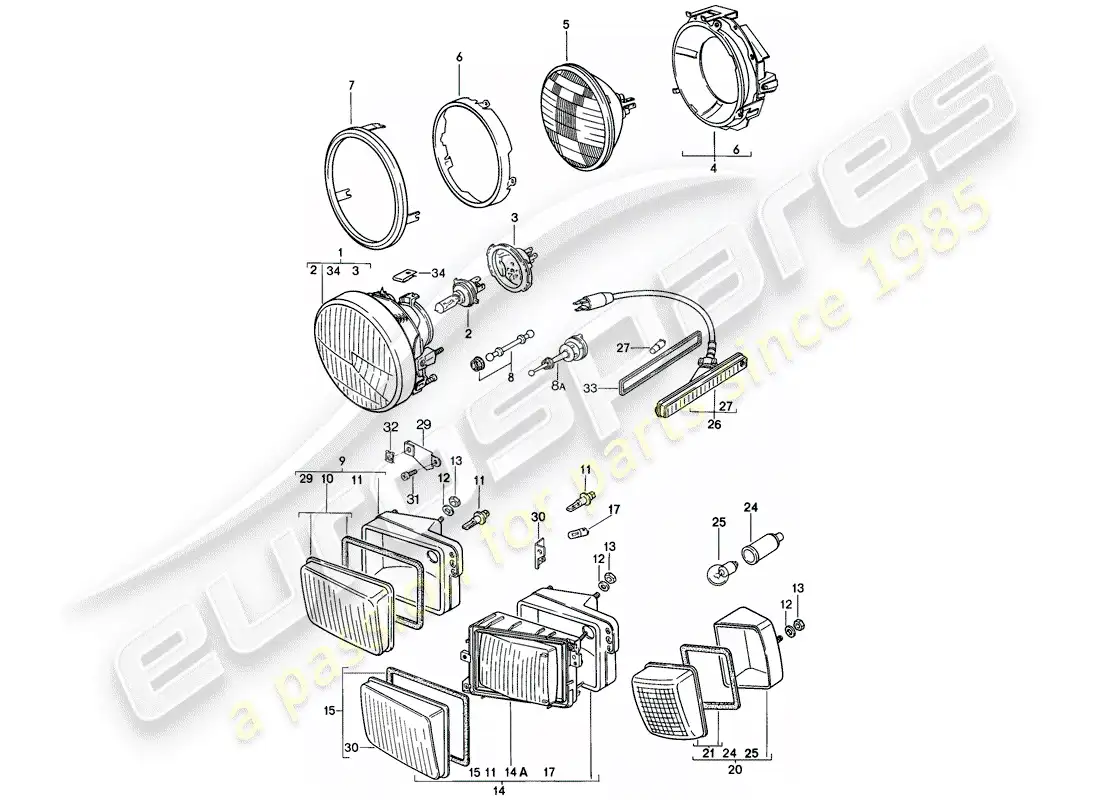 porsche 1985 (928) faro - señal de giro diagrama de piezas