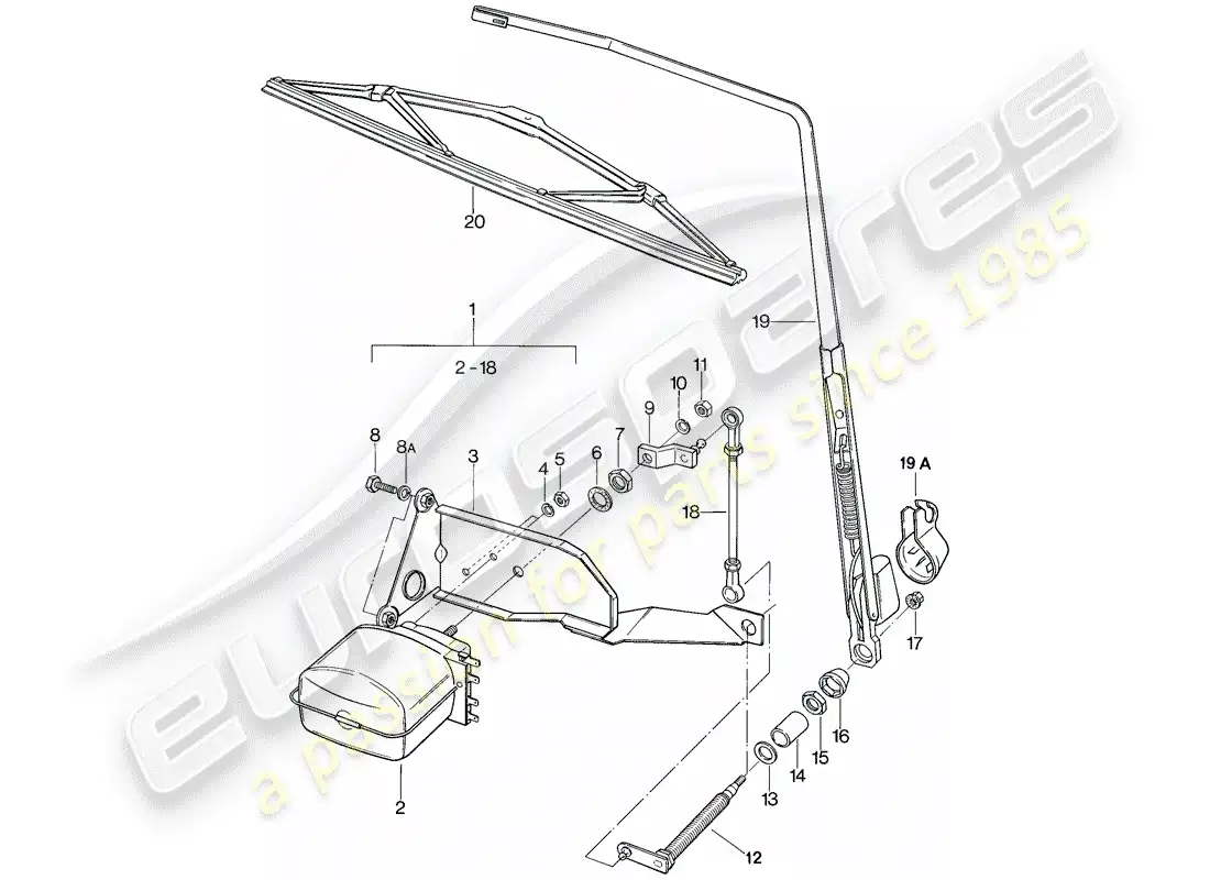 porsche 1984 (911) limpiaparabrisas trasero diagrama de piezas
