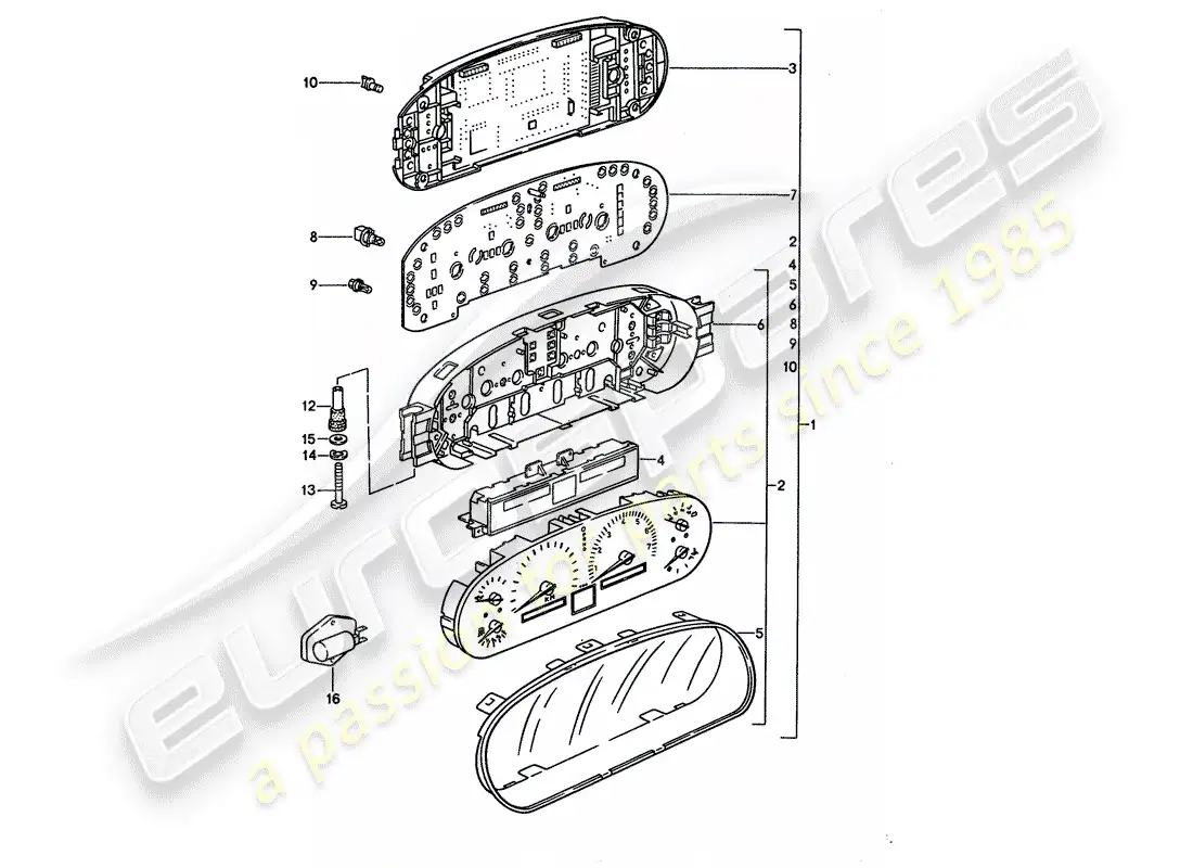 porsche 1992 (928) combinación de instrumentos diagrama de piezas