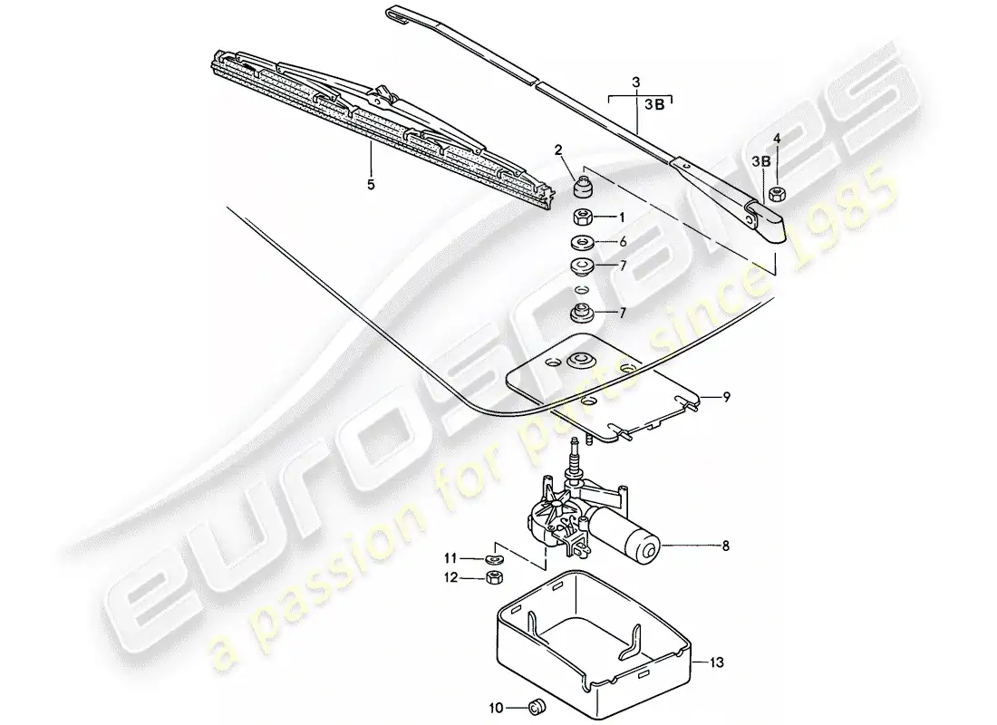 porsche 1988 (944) limpiaparabrisas trasero diagrama de piezas
