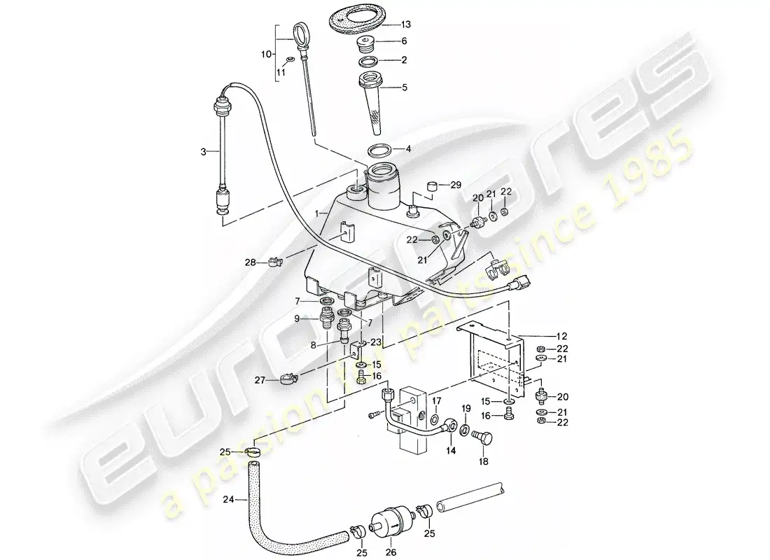 porsche 1988 (959) sistema autonivelante - tanque de aceite diagrama de piezas