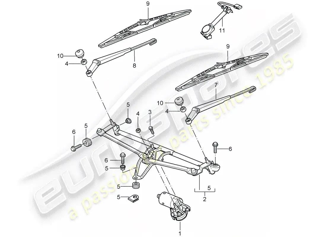 porsche 2009 997-2 turbo / gt2 sistema limpiaparabrisas compl. diagrama de piezas