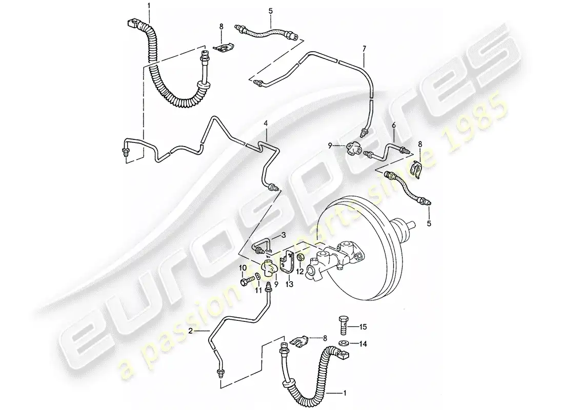 porsche 1987 (928) diagrama de piezas de líneas de freno