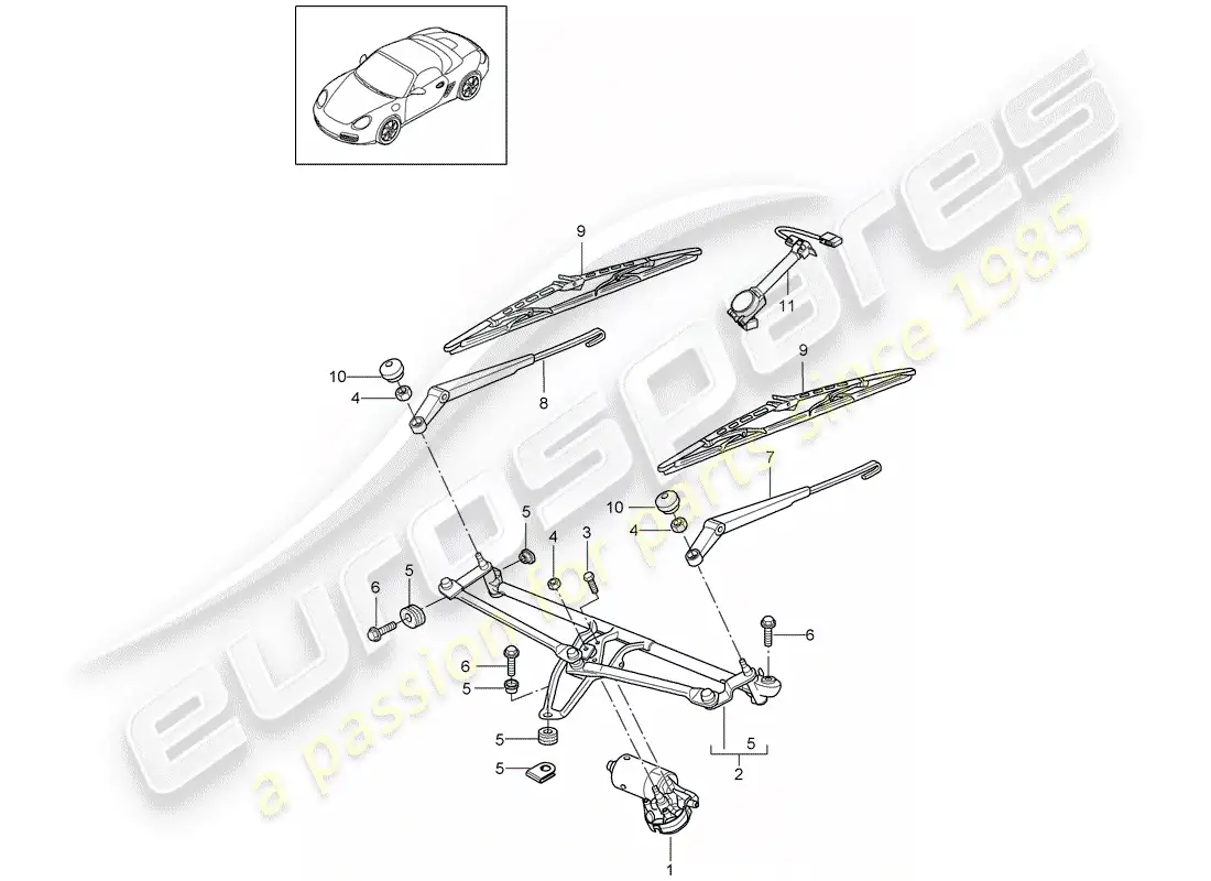porsche 2009 (987 boxster) sistema limpiaparabrisas compl. diagrama de piezas
