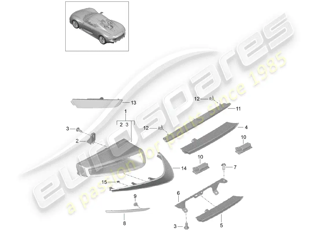 porsche 2015 (918 spyder) luz trasera diagrama de piezas