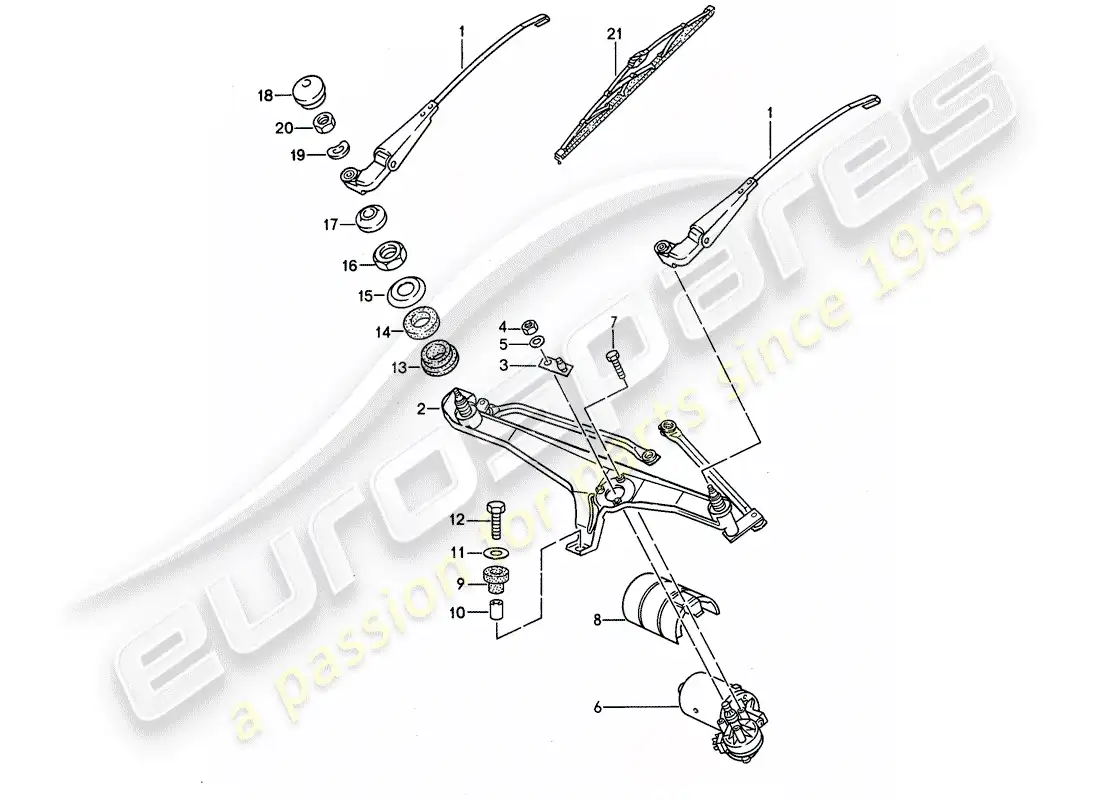 porsche 1994 (968) sistema de limpiaparabrisas diagrama de piezas