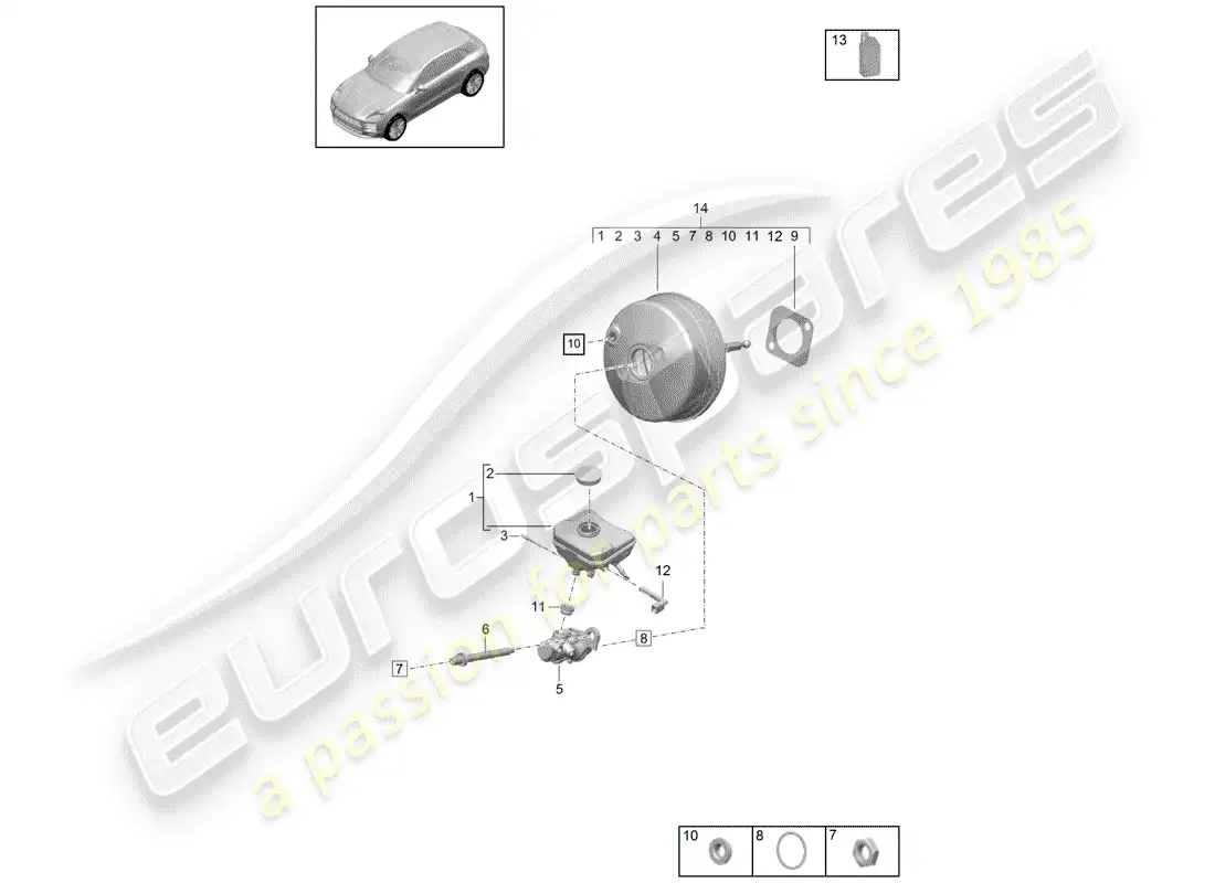 porsche 2019 (macan) cilindro maestro del freno diagrama de piezas
