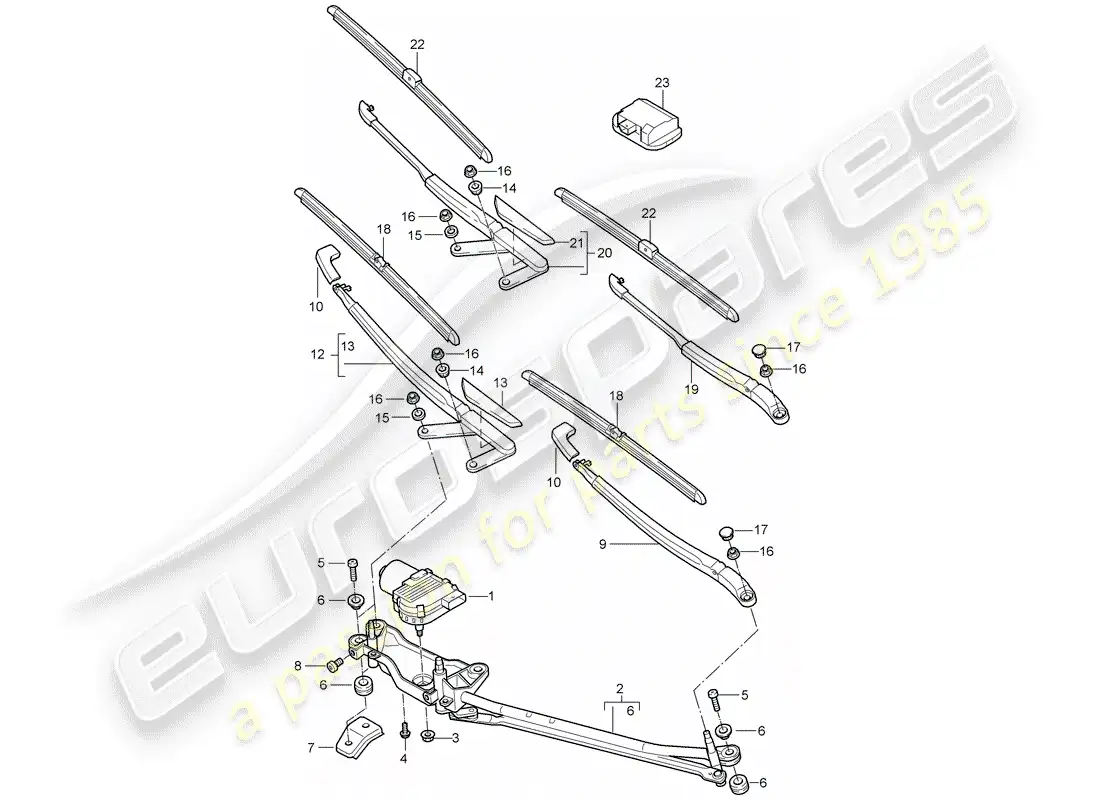 porsche 2008 (cayenne e1 9pa) sistema limpiaparabrisas compl. diagrama de piezas