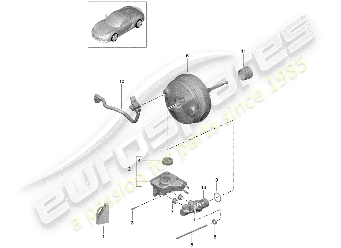 porsche 2016 (981 boxster spyder) cilindro maestro del freno diagrama de piezas