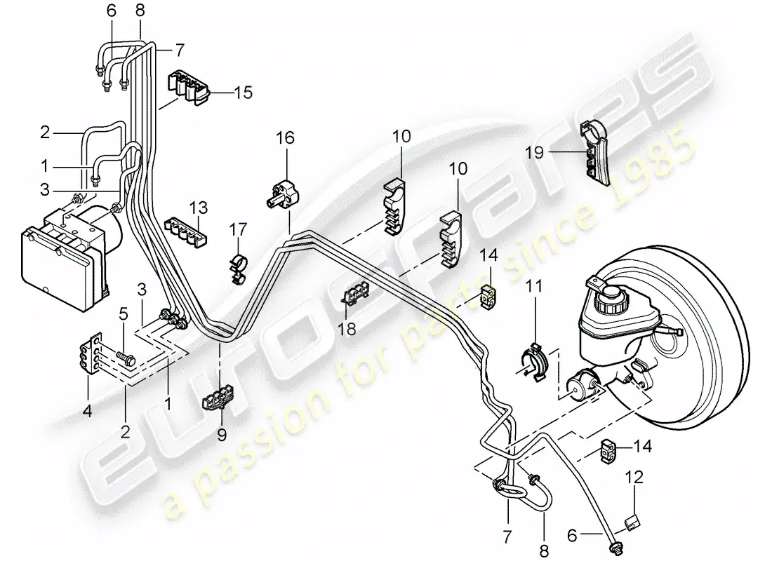 porsche 2010 (cayenne e1 9pa) líneas de freno diagrama de piezas
