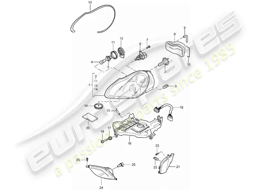 porsche 2005 (cayenne e1 9pa) lámpara de cabeza diagrama de piezas