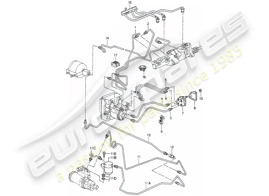 porsche 1994 (993) líneas de freno - extremo delantero - - d - mj 1995>> diagrama de piezas