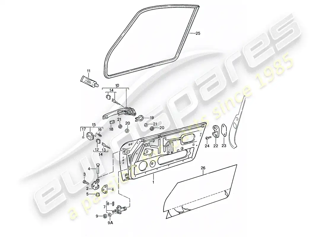 porsche 1988 (959) puerta - con piezas de instalación diagrama de piezas