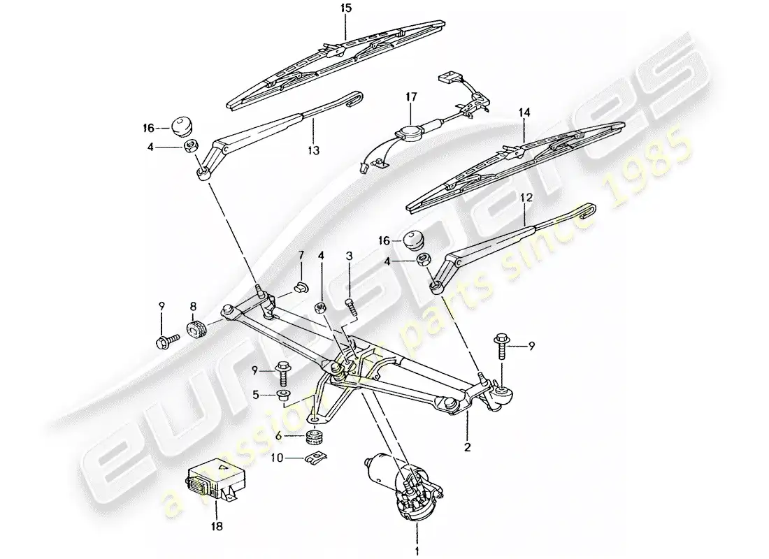 porsche 1999 (996) sistema limpiaparabrisas compl. - sensor de lluvia diagrama de piezas