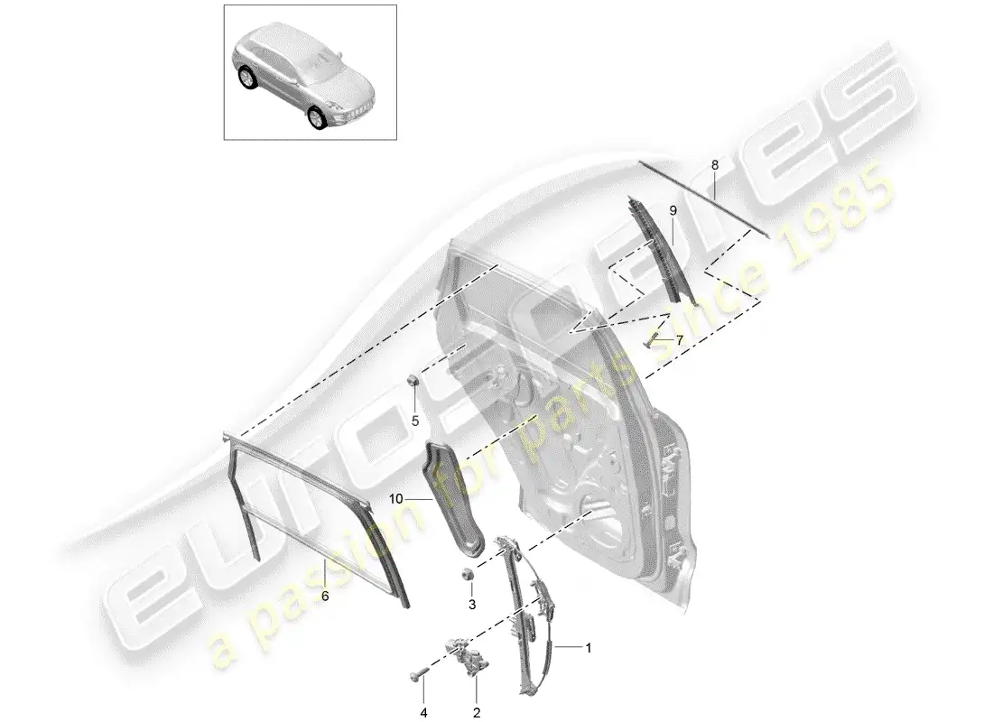 porsche 2016 (macan) regulador de ventana diagrama de piezas