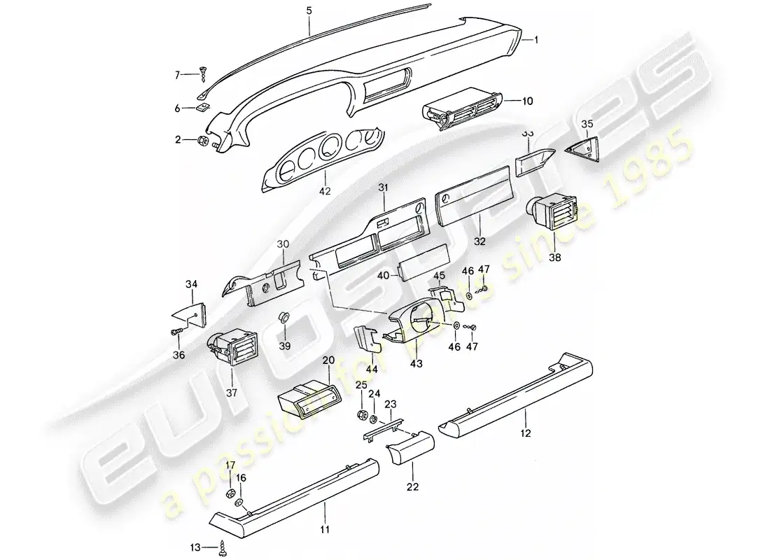 porsche 1988 (959) panel diagrama de piezas