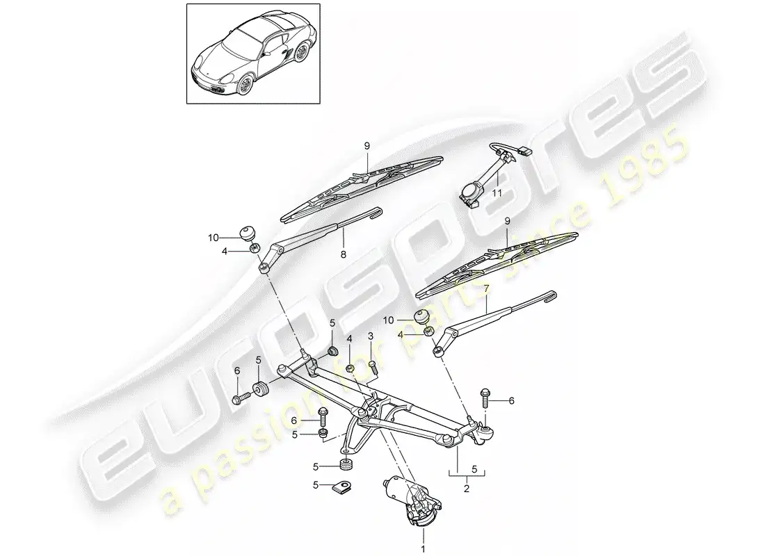 porsche 2011 (987 cayman) sistema limpiaparabrisas compl. diagrama de piezas