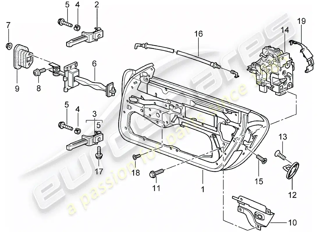 porsche 2001 (996 gt3) carcasa de la puerta - pestillo de la puerta diagrama de piezas