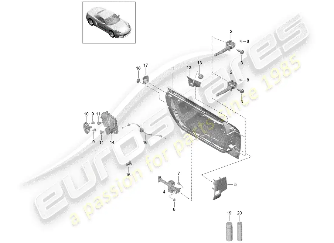 porsche 2019 (718 boxster) carcasa de la puerta diagrama de piezas