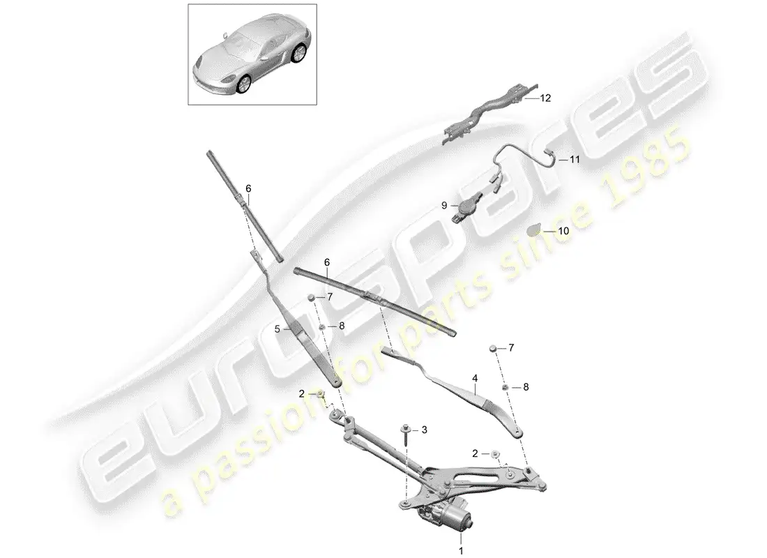porsche 2018 (718 cayman) sistema limpiaparabrisas compl. diagrama de piezas