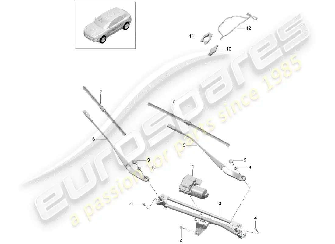 porsche 2017 (macan) sistema limpiaparabrisas compl. diagrama de piezas
