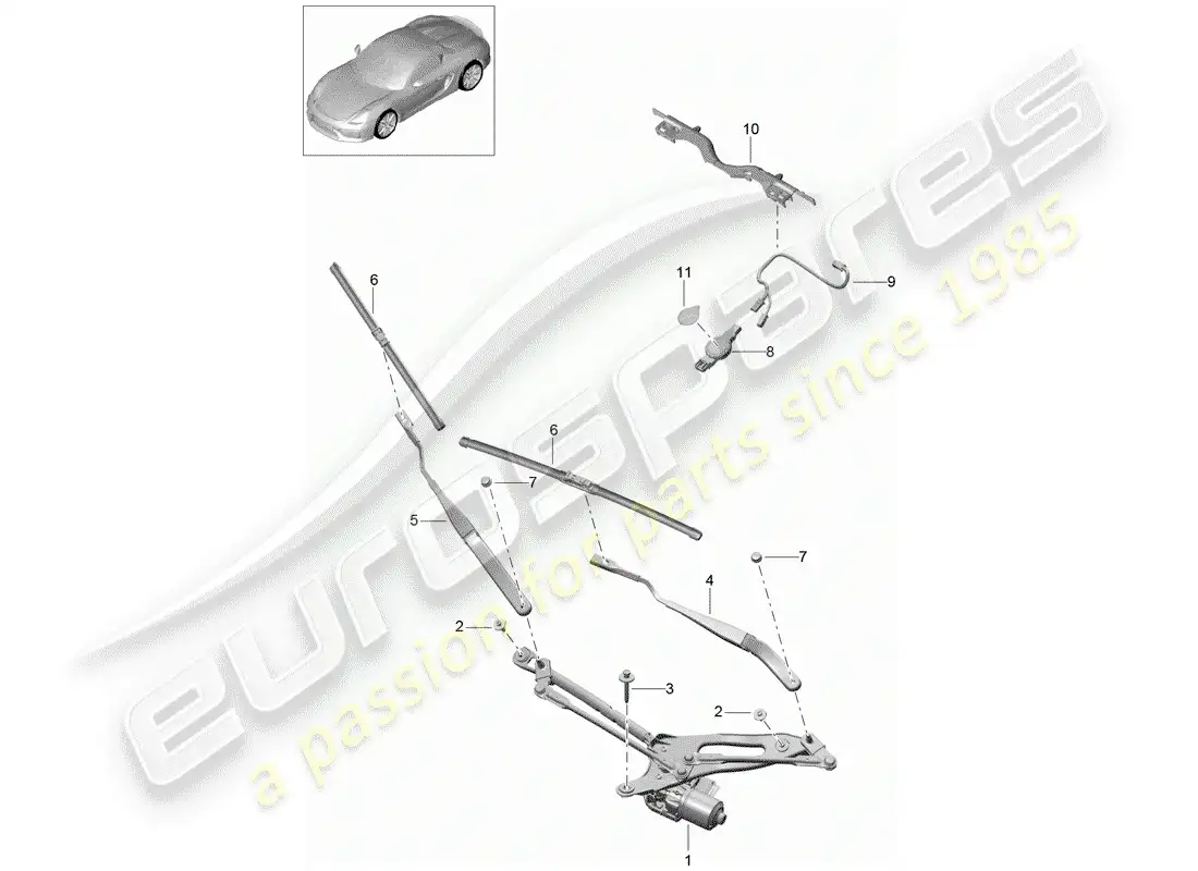 porsche 2016 (981 boxster spyder) sistema limpiaparabrisas compl. diagrama de piezas