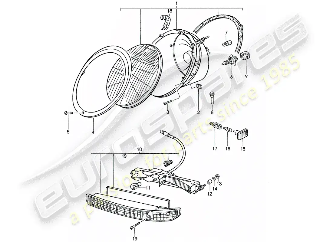 porsche 1988 (959) faro - luces diagrama de piezas