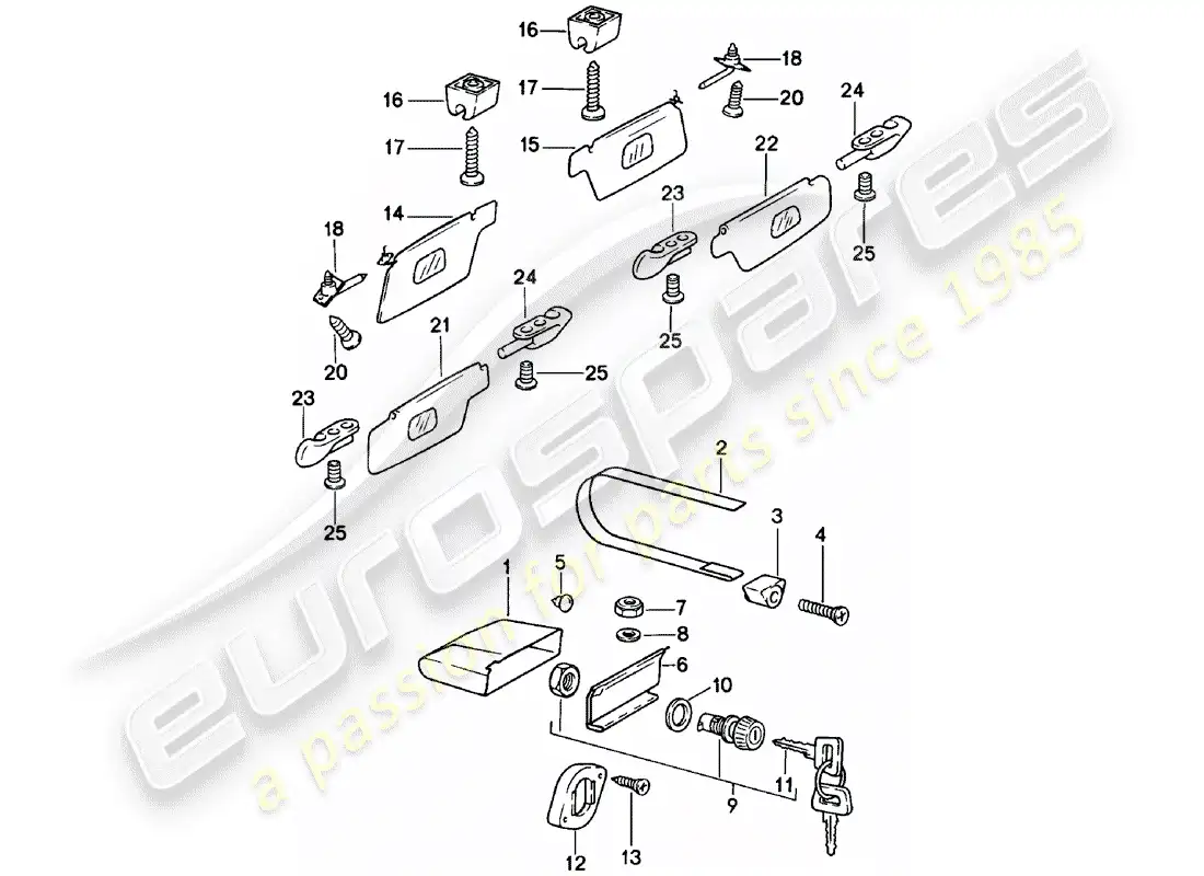 porsche 1983 (911) guantera - visores solares diagrama de piezas