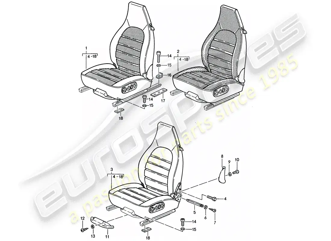 porsche 1995 (968) asiento - completo diagrama de piezas