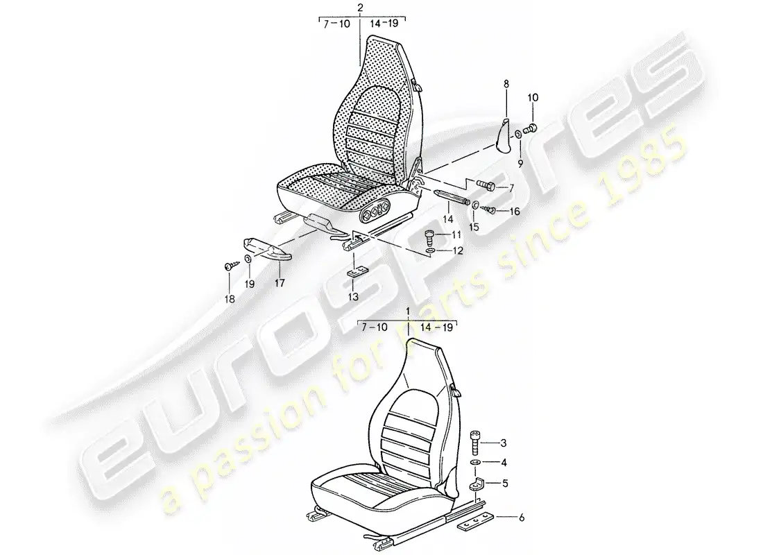 porsche 1988 (959) asiento delantero diagrama de piezas