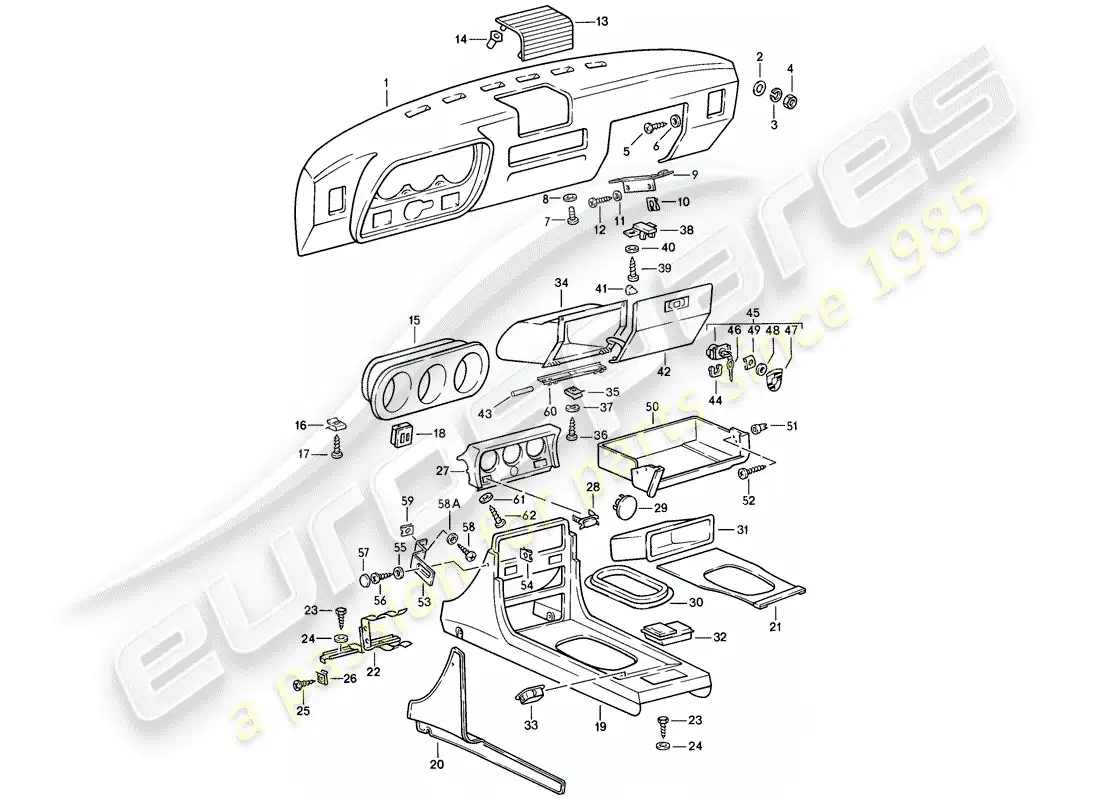porsche 1982 (944) panel diagrama de piezas